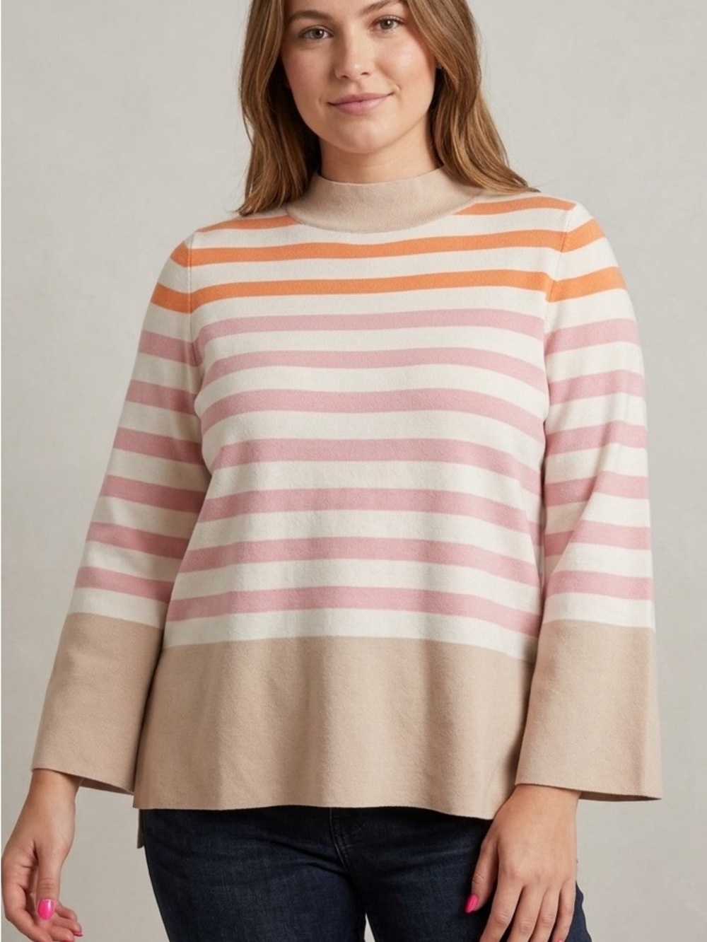 Fate Soft Oversized Mock Neck Striped Colorblock Sweater